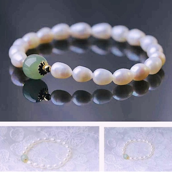 Genuine Beaded Baroque Pearls & Genuine Jade Bracelet NIB - Picture 7 of 7